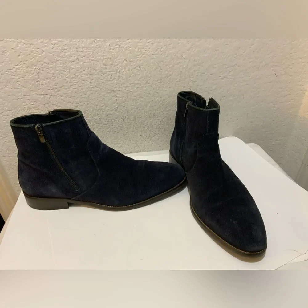 Johnston & Murphy Men's Double Zip blue Suede ankle boots